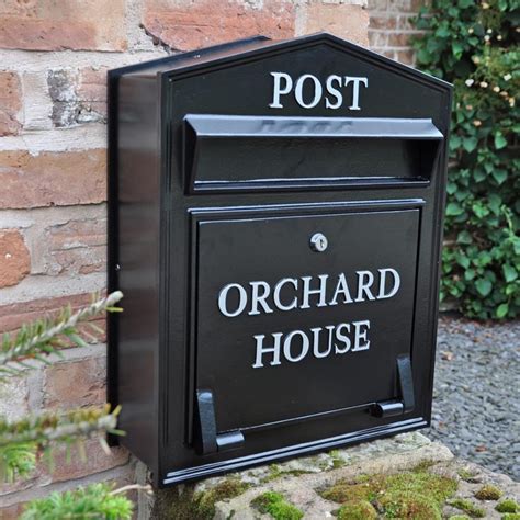 metal post box with house name|metal wall mounted post box.